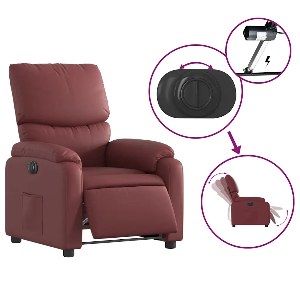 Poltrona | Sedia Relax Reclinabile Elettrica Rosso Vino in Similpelle