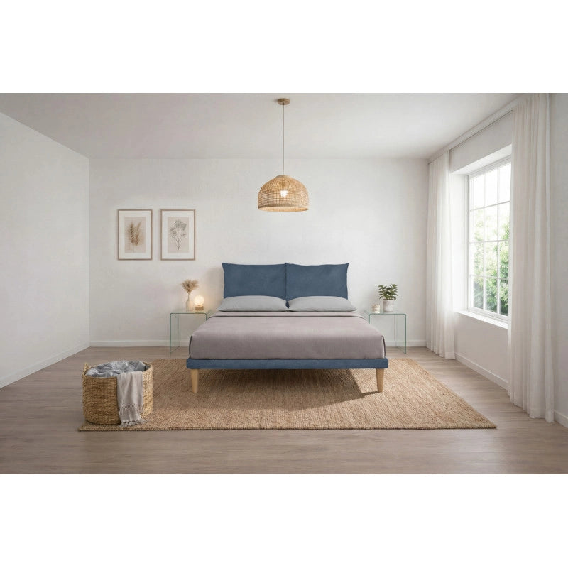 Letto imbottito Matrimoniale 180x200 cm Soft - Con rete,Microfibra,Blu
