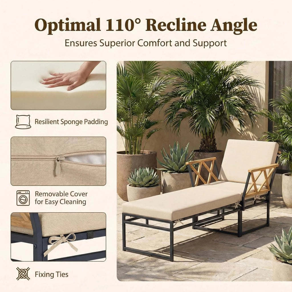 Set di 2 mobili da balcone, sdraio modulare con cuscino, poltrona e pouf, sdraio da giardino per 1-3 persone, per piscina, giardino, cortile, terrazza, 75 x 175 x 66 cm