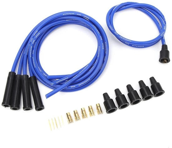 Set di cavi di accensione 8 mm - Alta efficienza - Accensione stabile - Blu - Materiale duraturo - Ideale per sostituire auto classiche - 4 cilindri