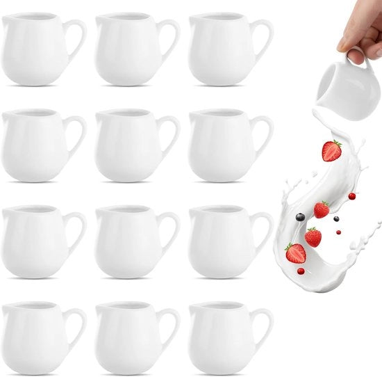 Porcellana da latte - piccolo formato con manico - bianco - 110 ml - adatto per crema di latte - design classico - ideale per cappuccino - servizio decorativo.
