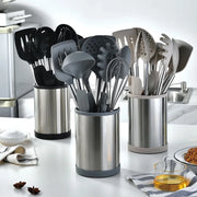 Trade Shop - Set 12pz Utensili Da Cucina Mestoli In Silicone Acciaio Antiaderente Portaposate Girevole -