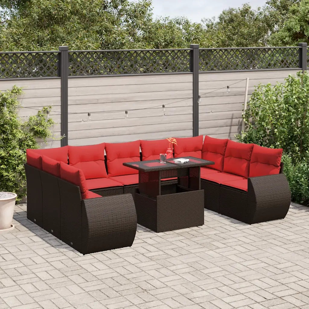 Set Divani da Giardino 10 pz con Cuscini Marrone in Polyrattan 3268744