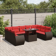 Set Divani da Giardino 10 pz con Cuscini Marrone in Polyrattan 3268744