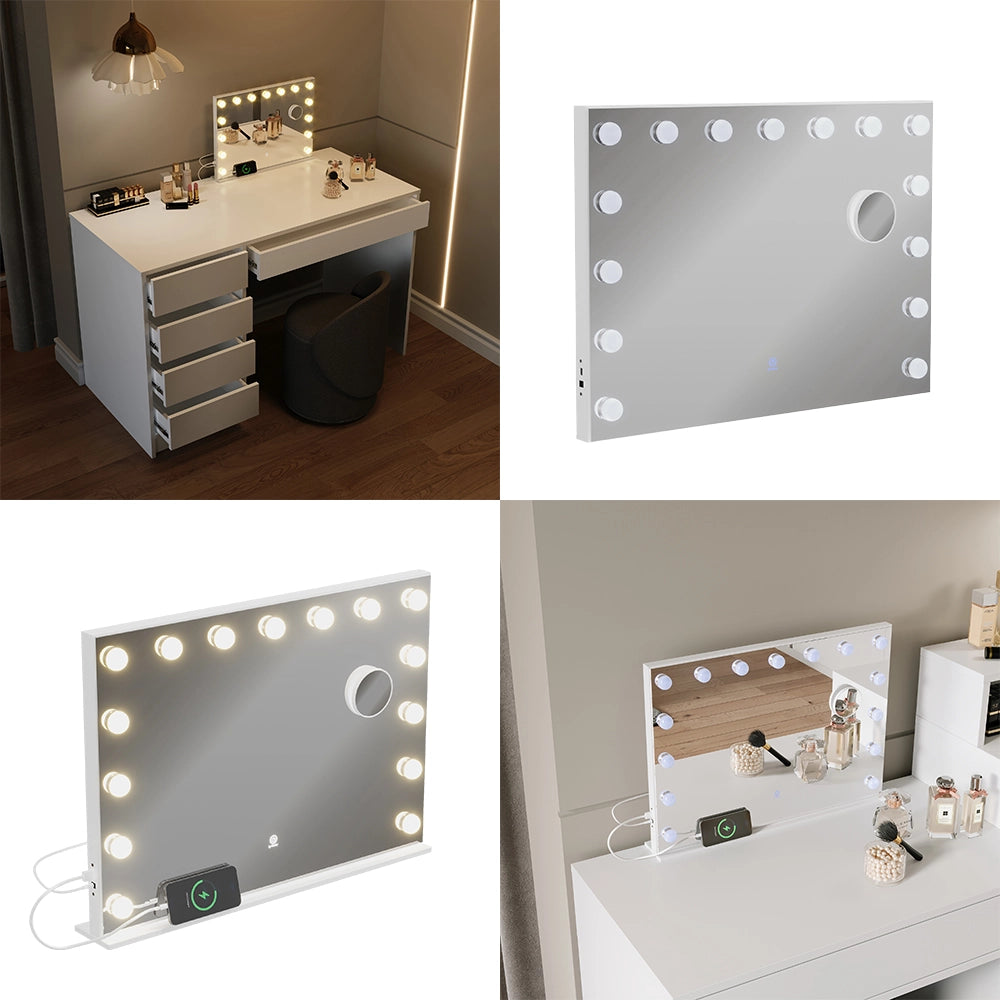 Vicco Specchio da toilette Bianco 58 x 47 cm con illuminazione a LED
