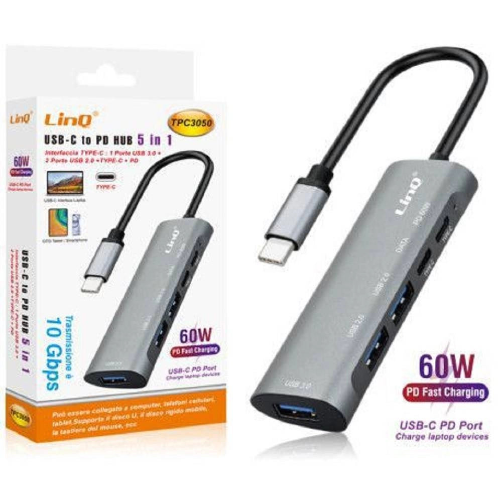 Trade Shop - Splitter Hub Type-c Tpc3050 10 Gbps Ricarica Dati Rapida 5in1 Usb 3.0 2.0 Pd 60w -