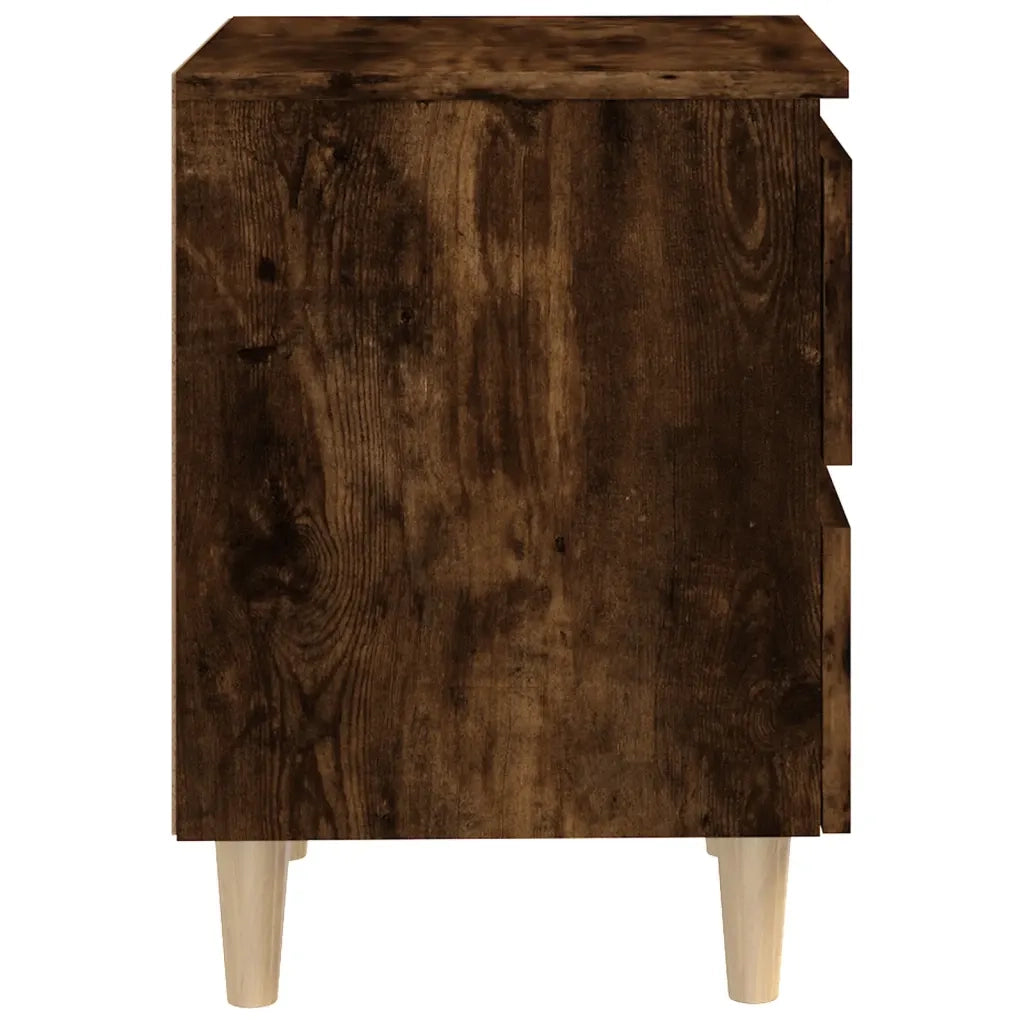 Comodino | Armadio da Notte | Mobiletto da notte con Gambe in Legno Massello Rovere Fumo 40x35x50 cm