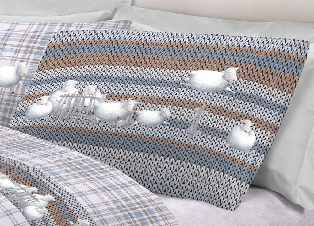 Completo Lenzuola Linea Pensieri Delicati 100% Cotone Disegno Pecorelle - Singolo - Grigio