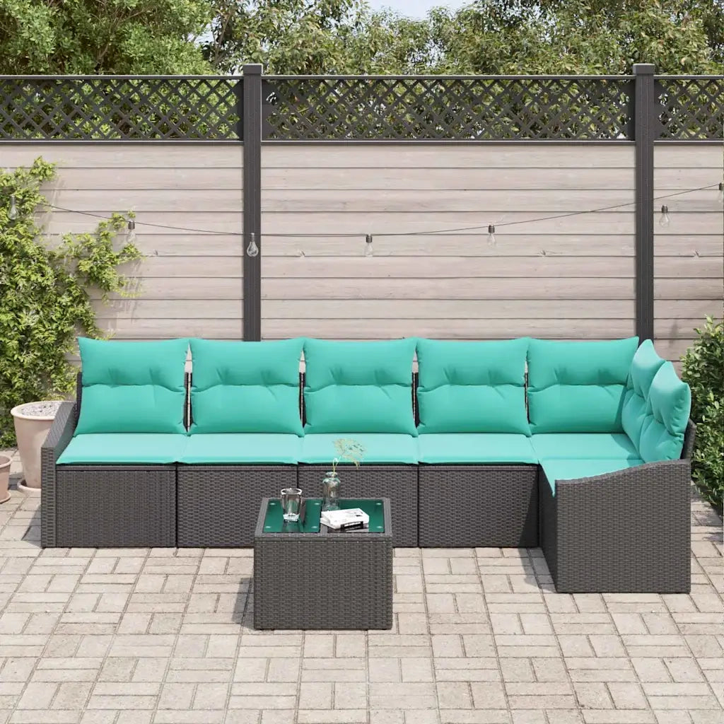 Set di divani con cuscino 7 pcs Nero polyrattan