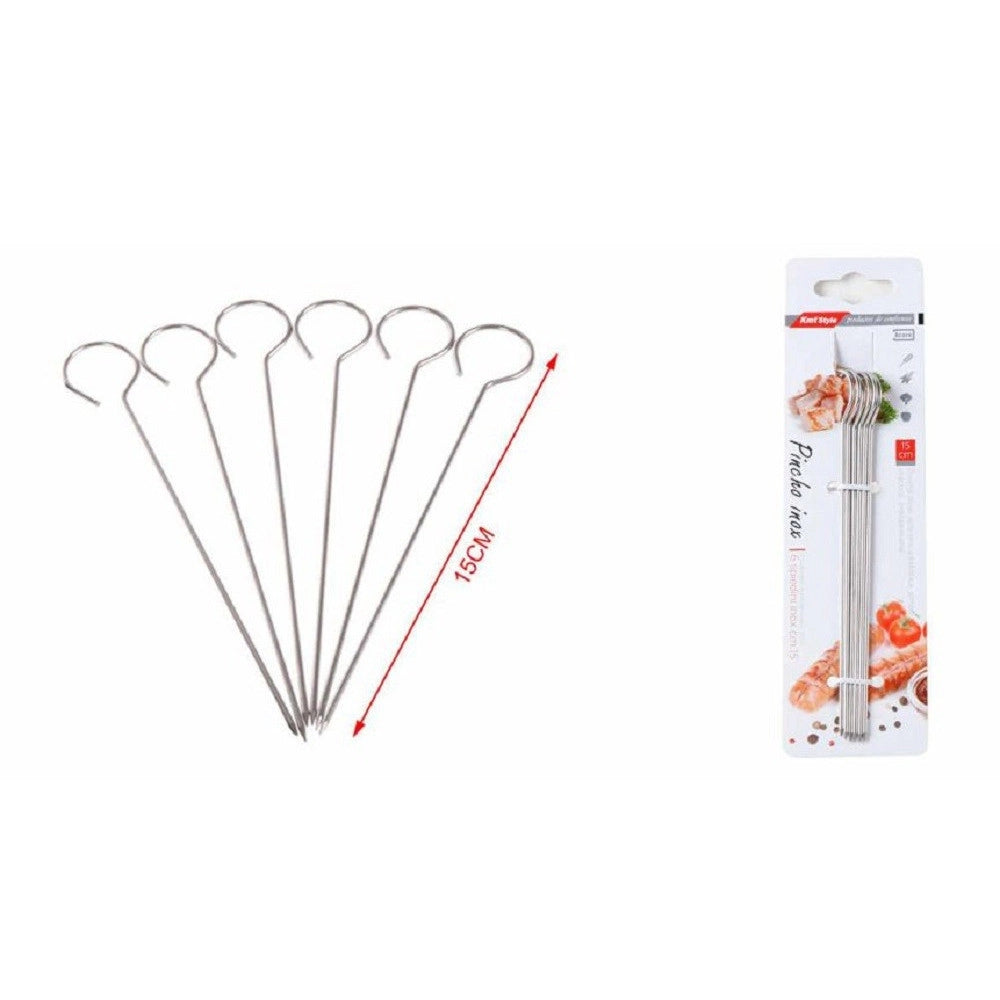 Trade Shop - Set 10pz Spiedini In Acciaio Inox 15cm Impugnatura Ad Uncino Griglia Bbq 2406313 -