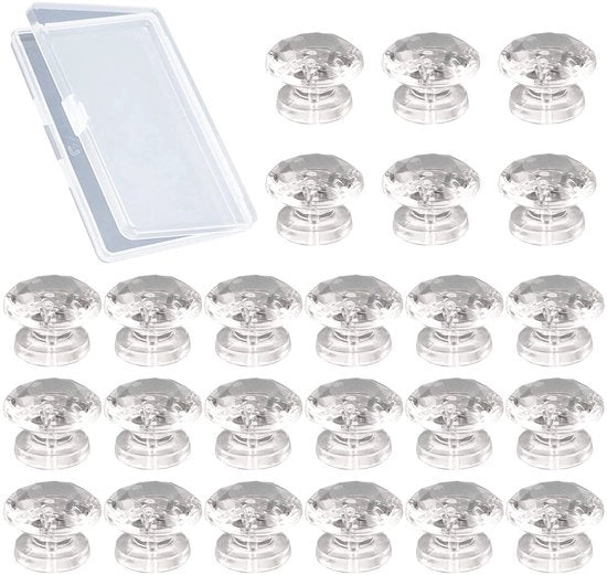 Pomelli autoadesivi 24 pezzi - Piccoli bottone in acrilico - Forma a diamante - Cristallo trasparente - Anticorrosione - Maniglia comoda