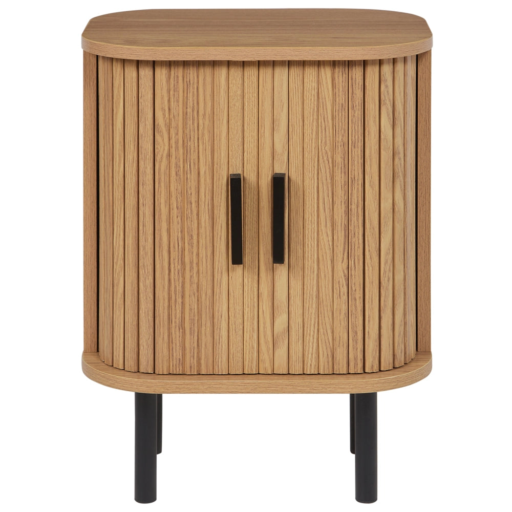 Comodino con ante scorrevole Legno chiaro Gambe in metallo stile retrò camera da letto