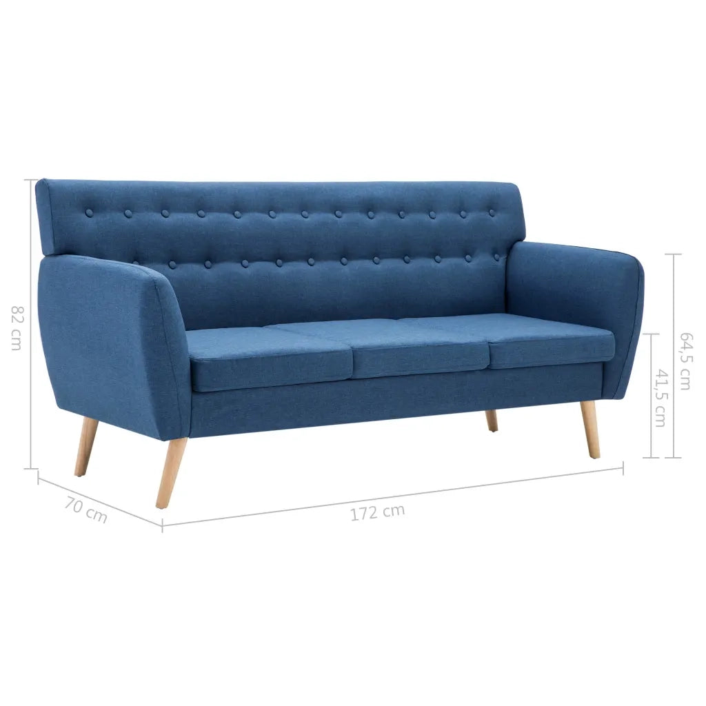 Divano a 3 Posti Rivestito in Tessuto 172x70x82 cm Blu 247130