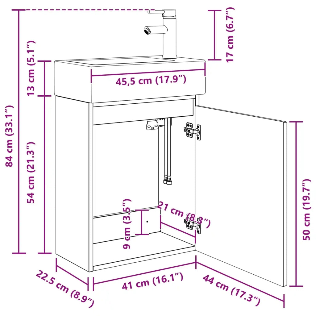 Mobile bagno con rubinetto Sonoma grigio 45,5 x 22,5 x 84 cm 889457