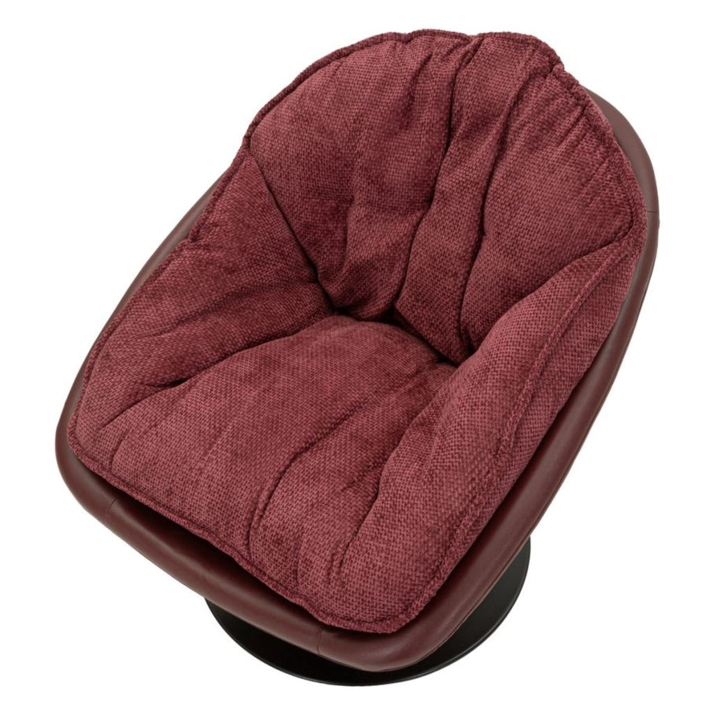 Poltrona girevole bordeaux con base in ferro nero