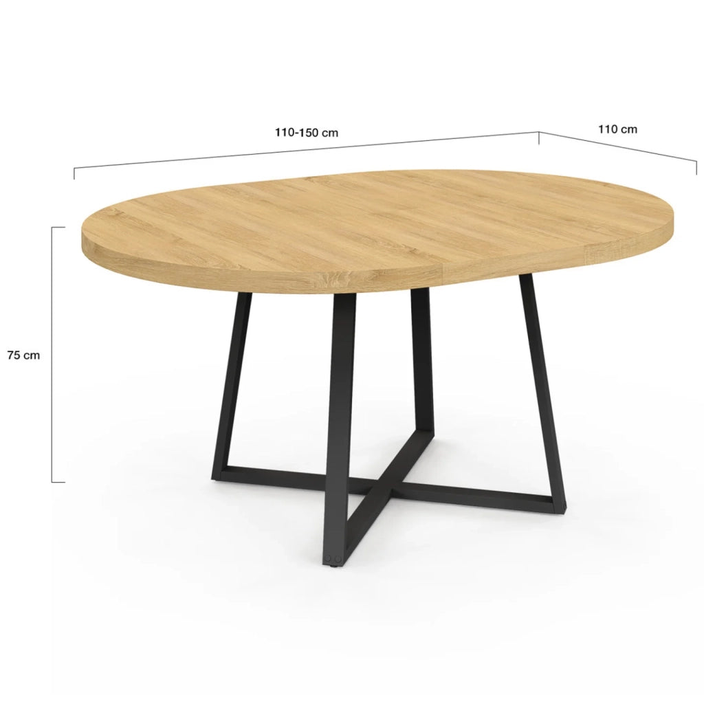 IDMarket - SELMA tavolo da pranzo rotondo allungabile 4-8 persone legno e nero 110-150 cm