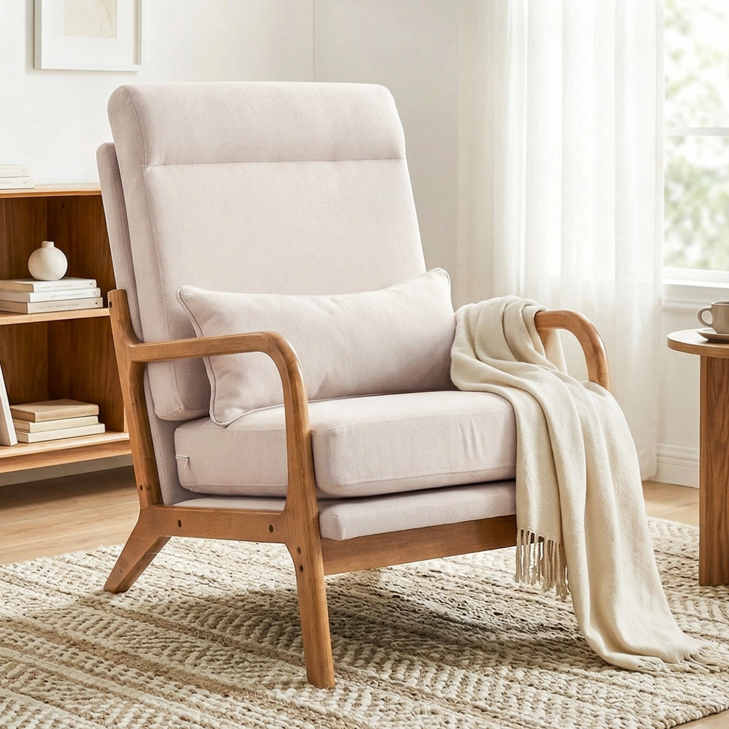 Poltrona imbottita in lino con supporto lombare ¨C zephmum ¨C crema 64x86x93