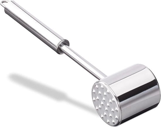 Vleeshamer a doppio taglio in acciaio inossidabile 28 cm - resistente al lavastoviglie - macinatore di carne per bistecche e cotolette - argento