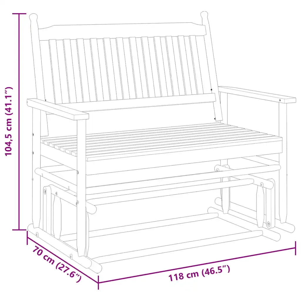 Panca a Dondolo-Sgabello-Panca da esterno Nera 118x70x104,5cm in Legno Massello di Pioppo
