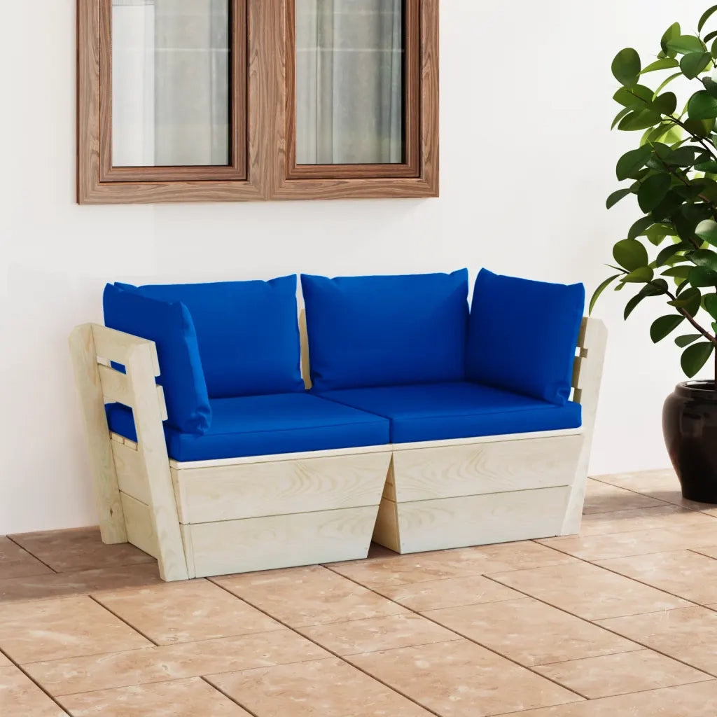 Divano da Giardino a 2 Posti su Pallet con Cuscini-Sofa da Giardino-Divano da esterno Legno Abete 445277