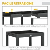Tavolo da Pranzo Allungabile da Giardino con Piano in Vetro e Alluminio, 80-160x80x75 cm, Nero
