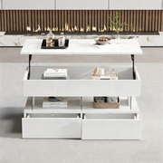 Tavolino da Caff¨¨ Sollevabile con LED e Cassetti ¨C MINIMAL ¨C Bianco MDF Lucido 100x50x46
