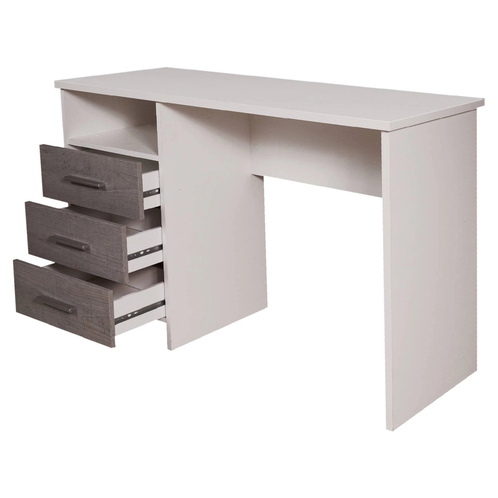 Scrivania Ardauli, Scrittoio multiuso, Tavolo per ufficio porta PC, Piano di lavoro, 120x48h75 cm, Bianco e Cemento