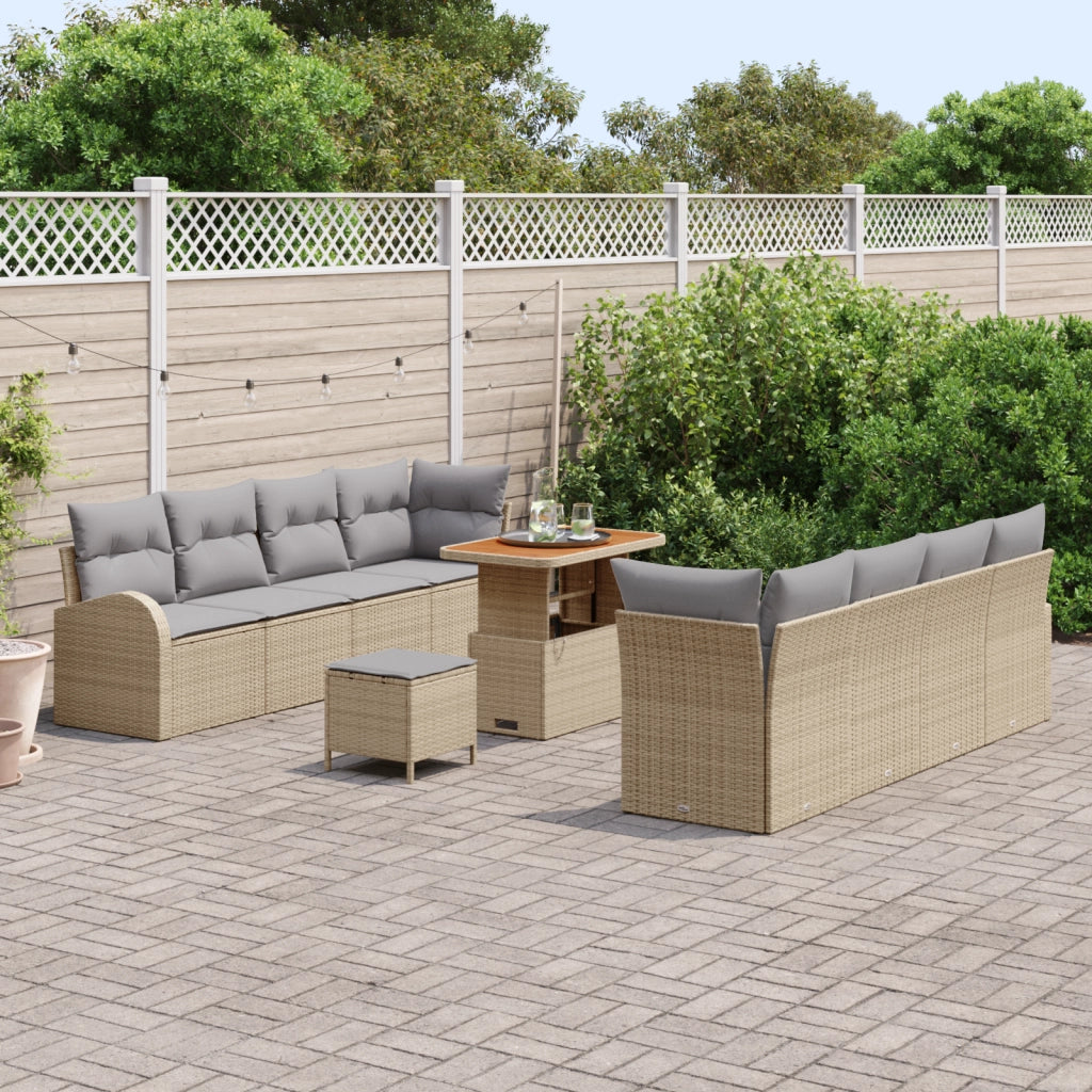 Set di divani da giardino  11 pezzi con cuscini beige polyrattan acacia