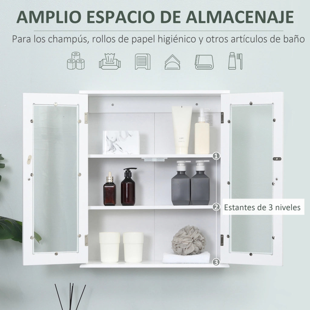 Mobile bagno pensile con ante a vetro ¨C zephmum ¨C 55x20x65 cm bianco