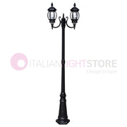 ENEA Lampione a 2 luci h.212 in Alluminio per Esterno Vialetto Giardino NERO