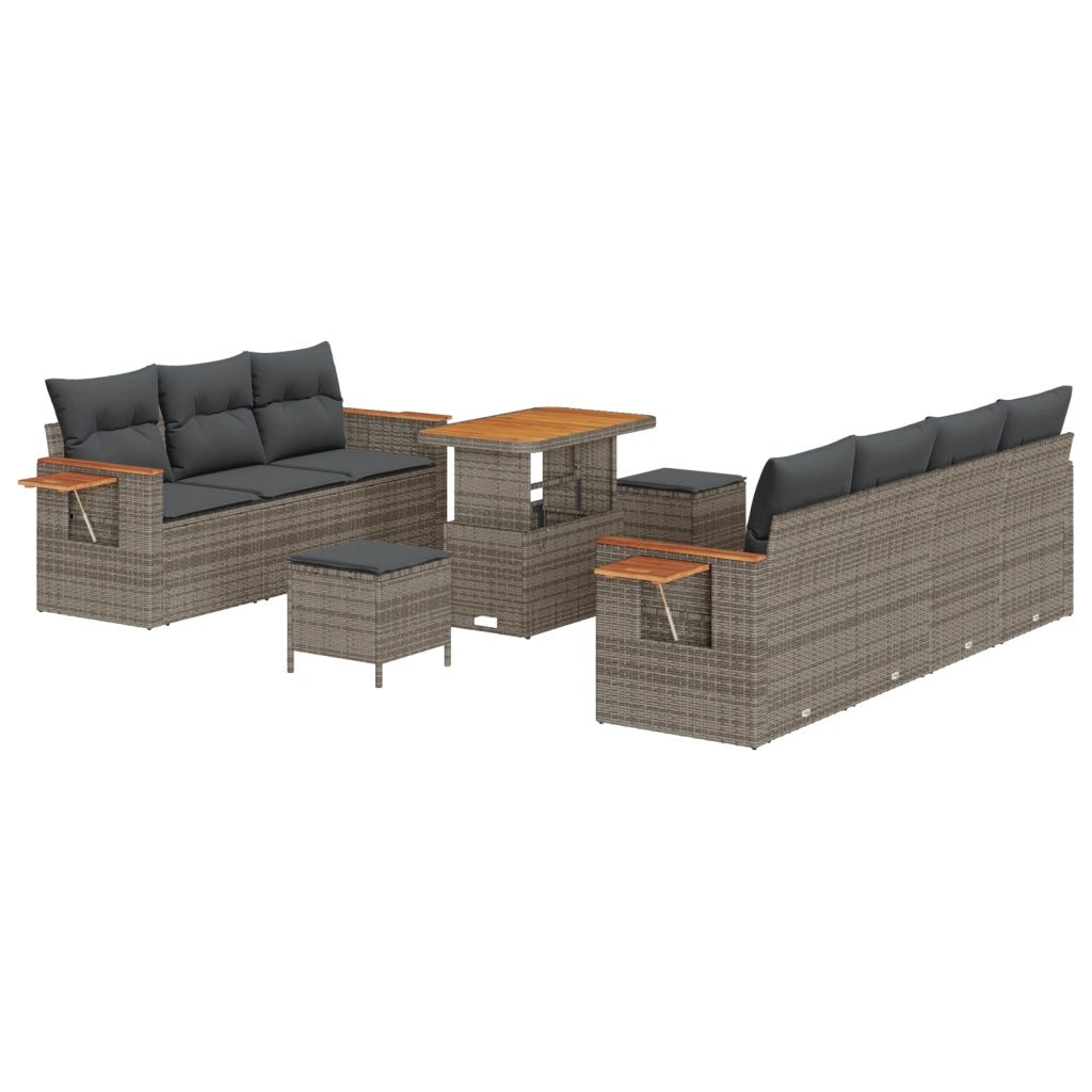Set di Divani Da Giardino da 10 Pezzi con Cuscini in Polyrattan Grigio Acacia