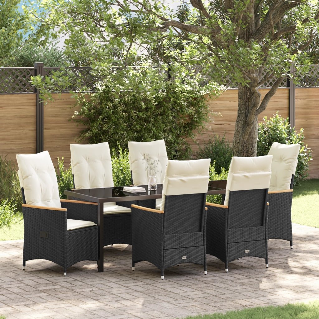 Set da Pranzo da Giardino 7 Pezzi con Cuscini Rattan Polimerico Nero