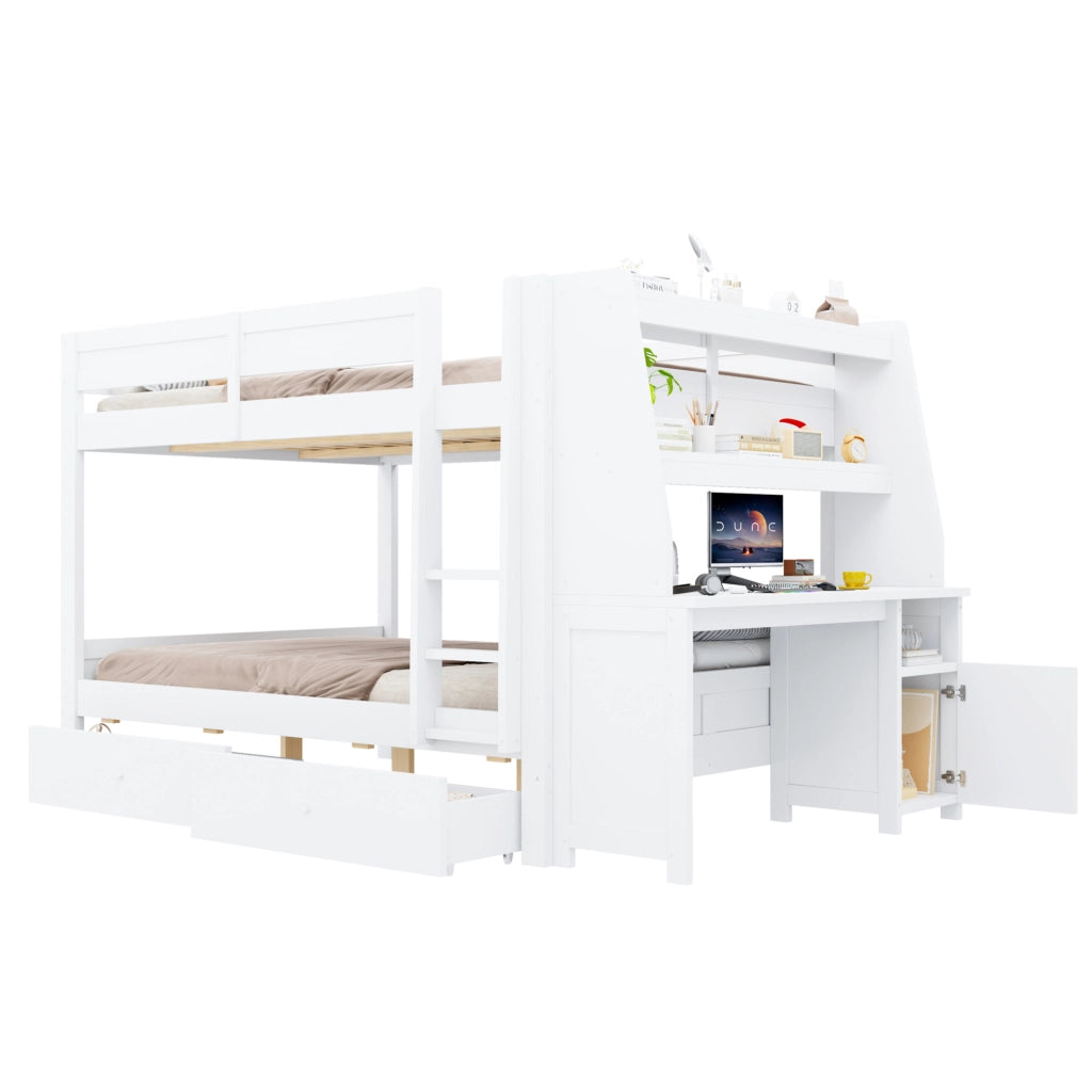 Letto a castello alto 140 x 200 cm con scrivania, contenitore e cassetti