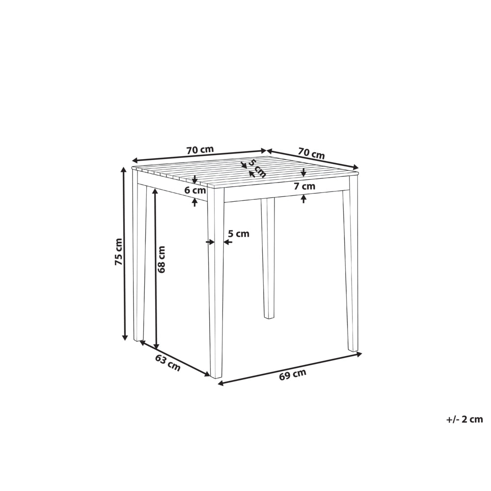 Tavolo da giardino marrone chiaro in legno di acacia certificato 70 x 70 cm piano rettangolare stile rustico da esterno