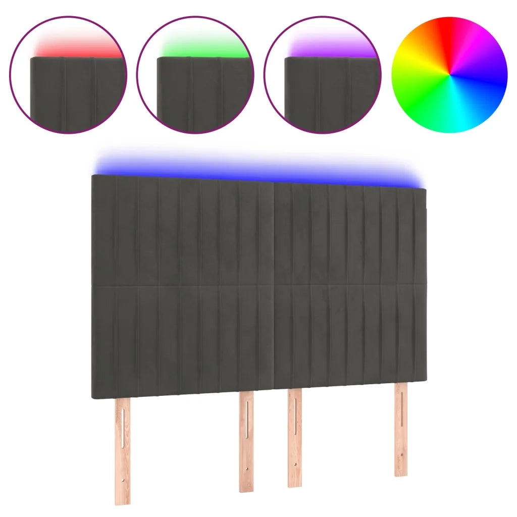 Testiera a LED-Testata con LED Grigio Scuro 144x5x118/128cm in Velluto 247608
