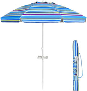 Ombrellone da Spiaggia 200 x 220 cm, Ombrellone da Mare con Inclinazione Regolabile, con Vassoio, 8 Stecche, Protezione UV, Impermeabile, Borsa di Trasporto (Blu)