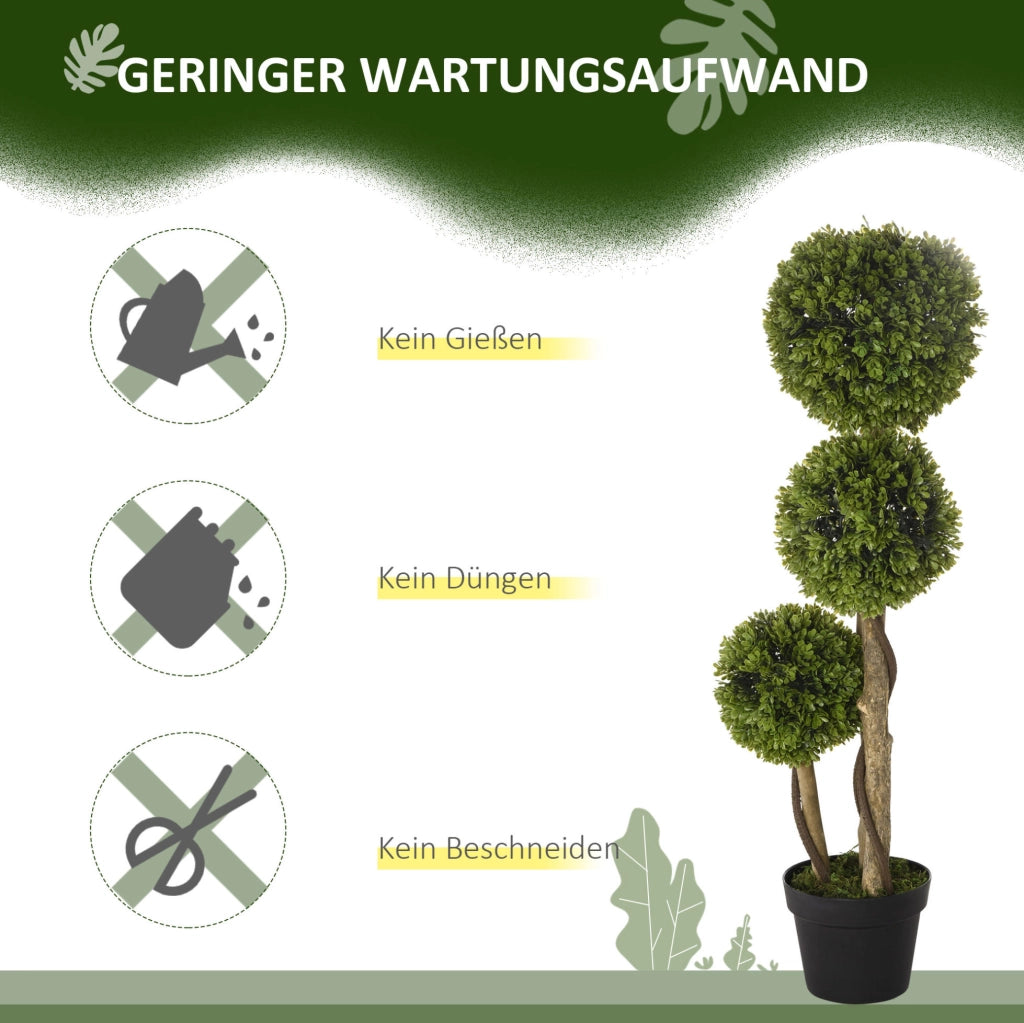Buchsbaum künstlich 90 cm mit Blumentopf, UV-beständige Zimmerpflanze hellgrün
