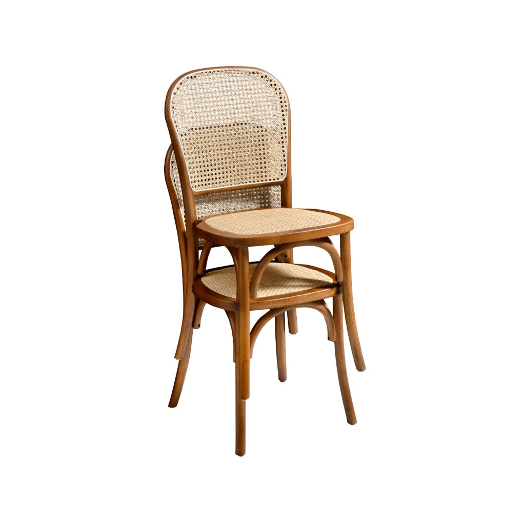 Set di 2 sedie vintage in legno e rattan, noce
