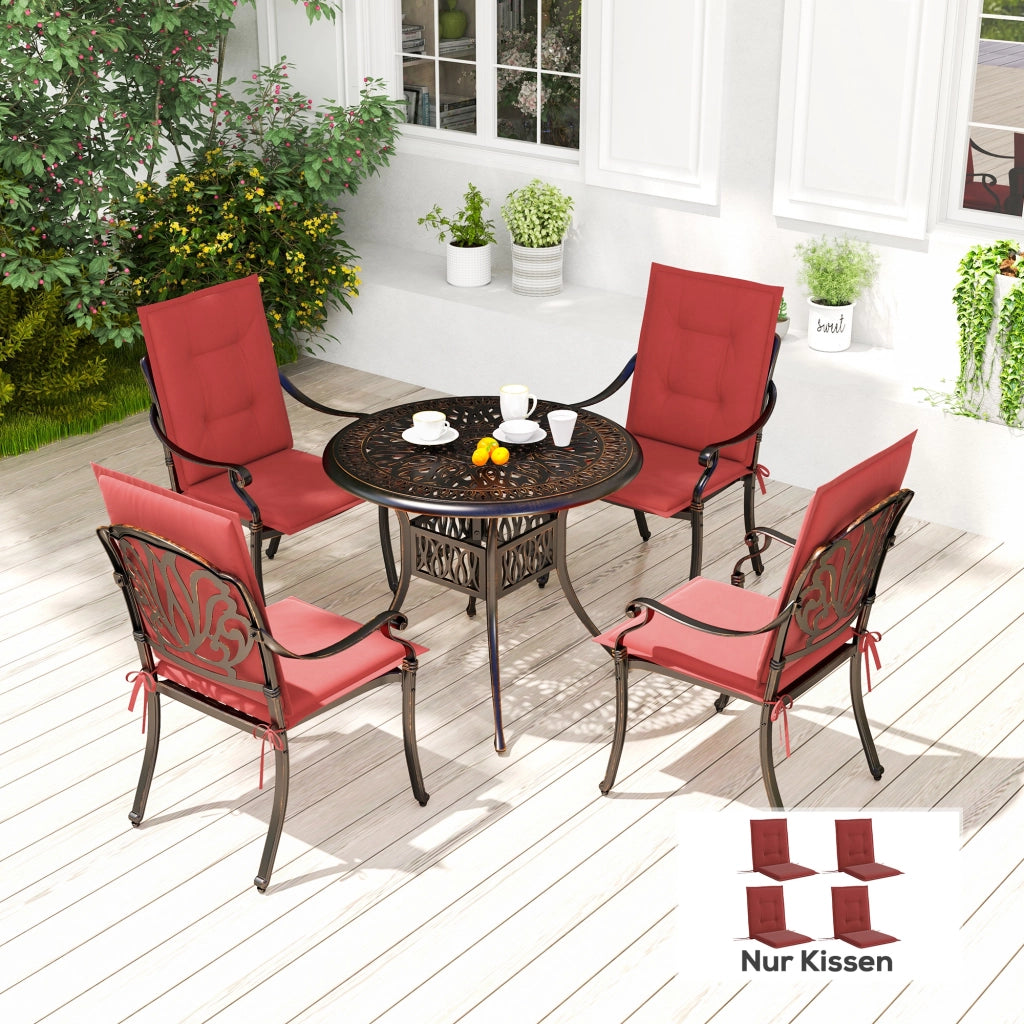 Set di 4 cuscini per sedile 108 x 50 x 5 cm Cuscino per sedia con nastri; coprisedile esterno interno Rosso vino