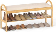 Scarpiera con Cuscino, Panca Porta Scarpe con Coperchio Imbottito a Ribalta, Scomparto Nascosto, Panca Imbottita per Ingresso Corridoio Camera da Letto, 101 x 31 x 51 cm (Beige)