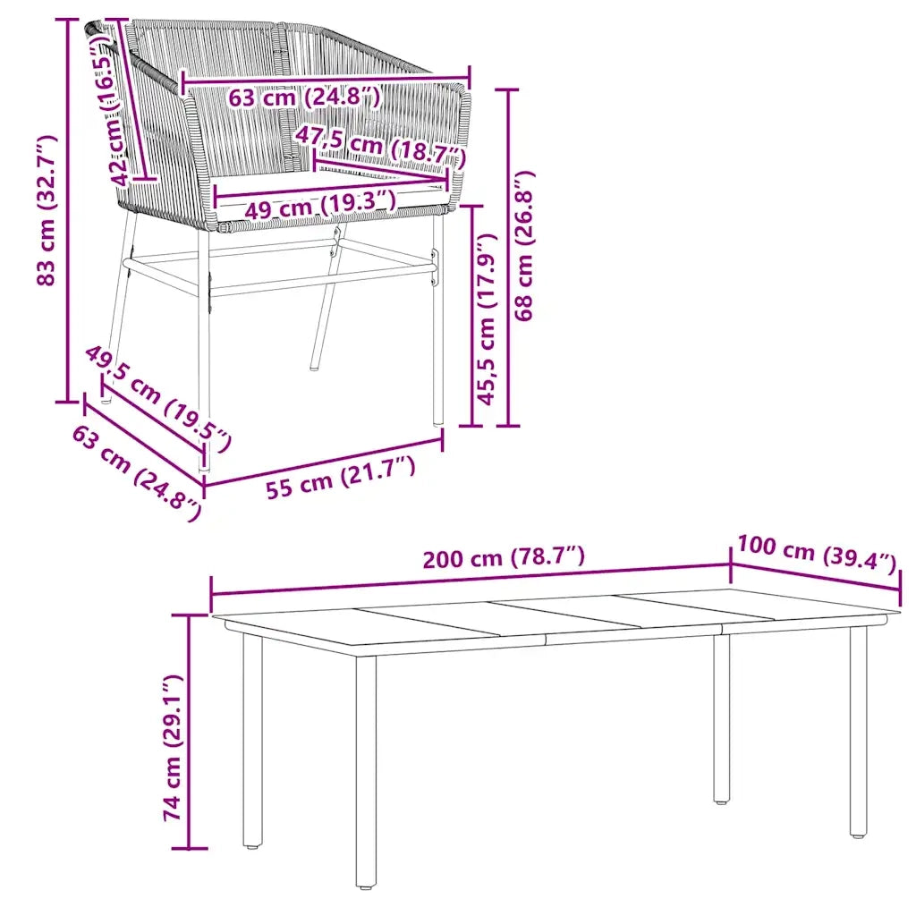 Set Pranzo da Giardino 7 pz Nero con Cuscini Polyrattan Vetro 3334616