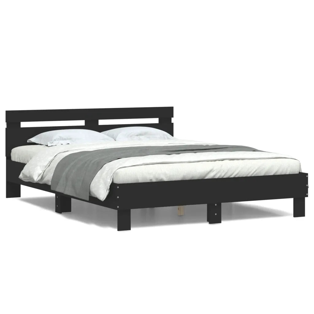 Giroletto con Testiera e LED-Struttura Letto con testiera Nero 140x200 cm