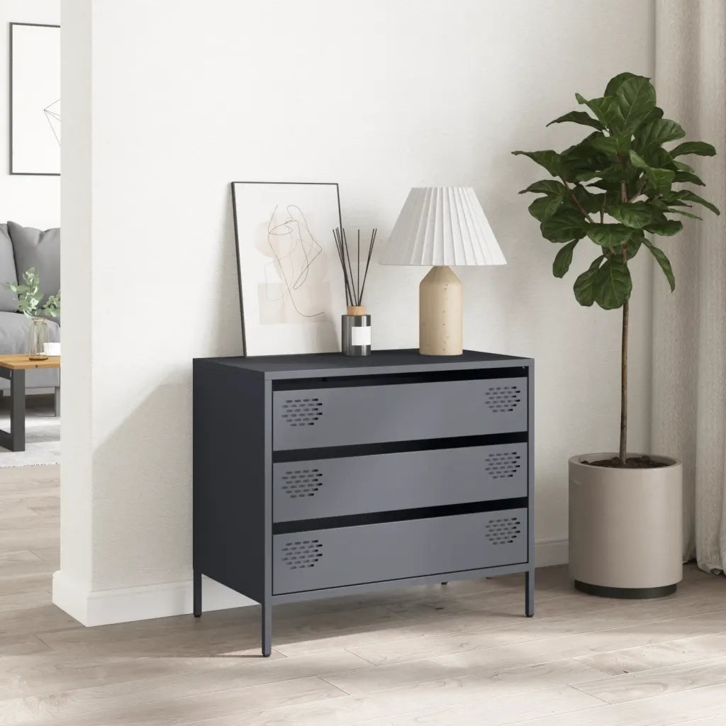 Credenza Antracite 68x39x58,5 cm in Acciaio Laminato a Freddo