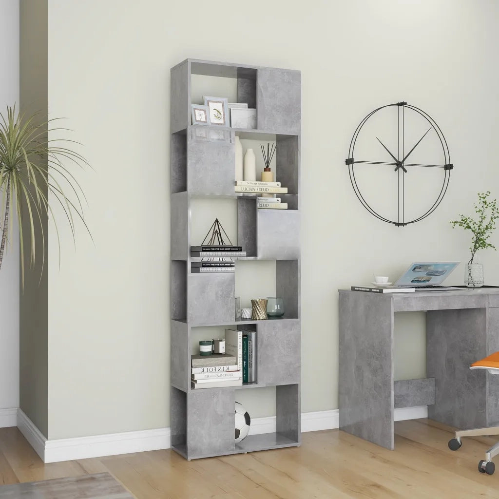 Libreria Divisorio-Scaffale per Libri-Mobile di Stoccaggio Grigio Cemento 60x24x186 cm in Truciolato