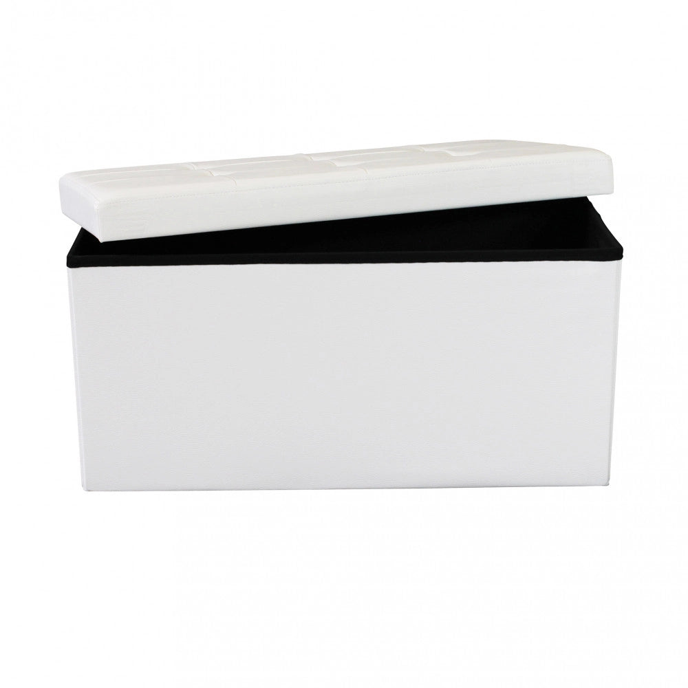 POUF CONTENITORE RETTANGOLARE IN ECOPELLE  BIANCO