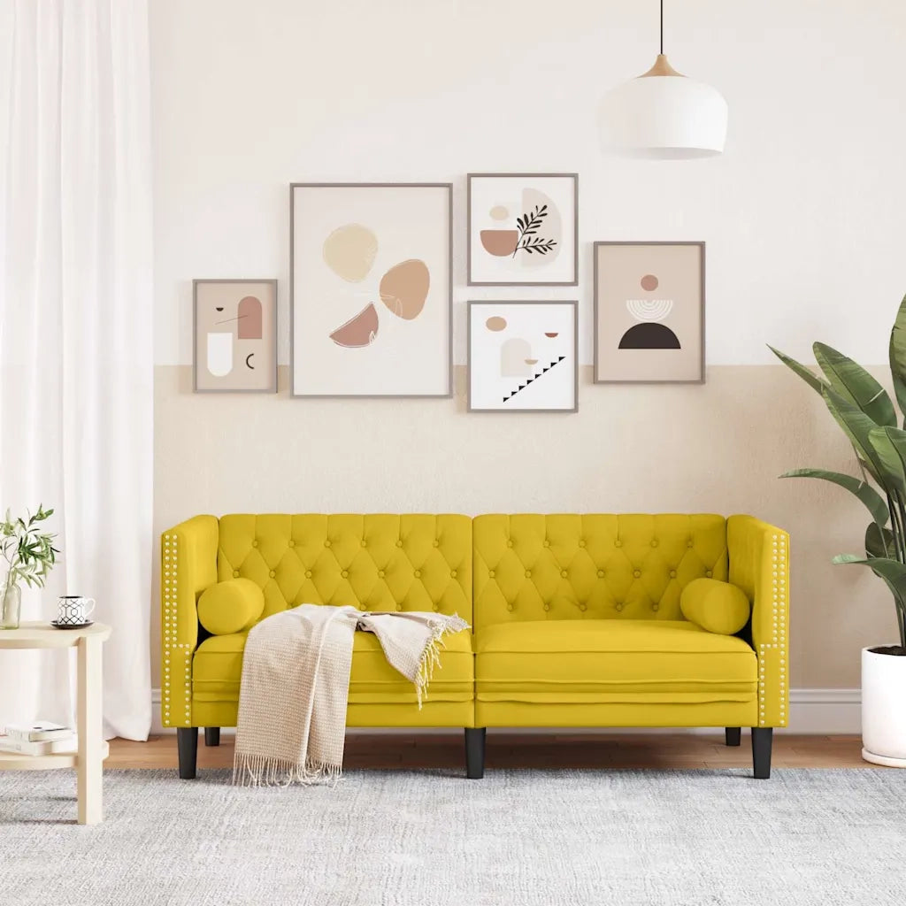 Divano Chesterfield con Rinforzi 2 Posti Giallo in Velluto 372689