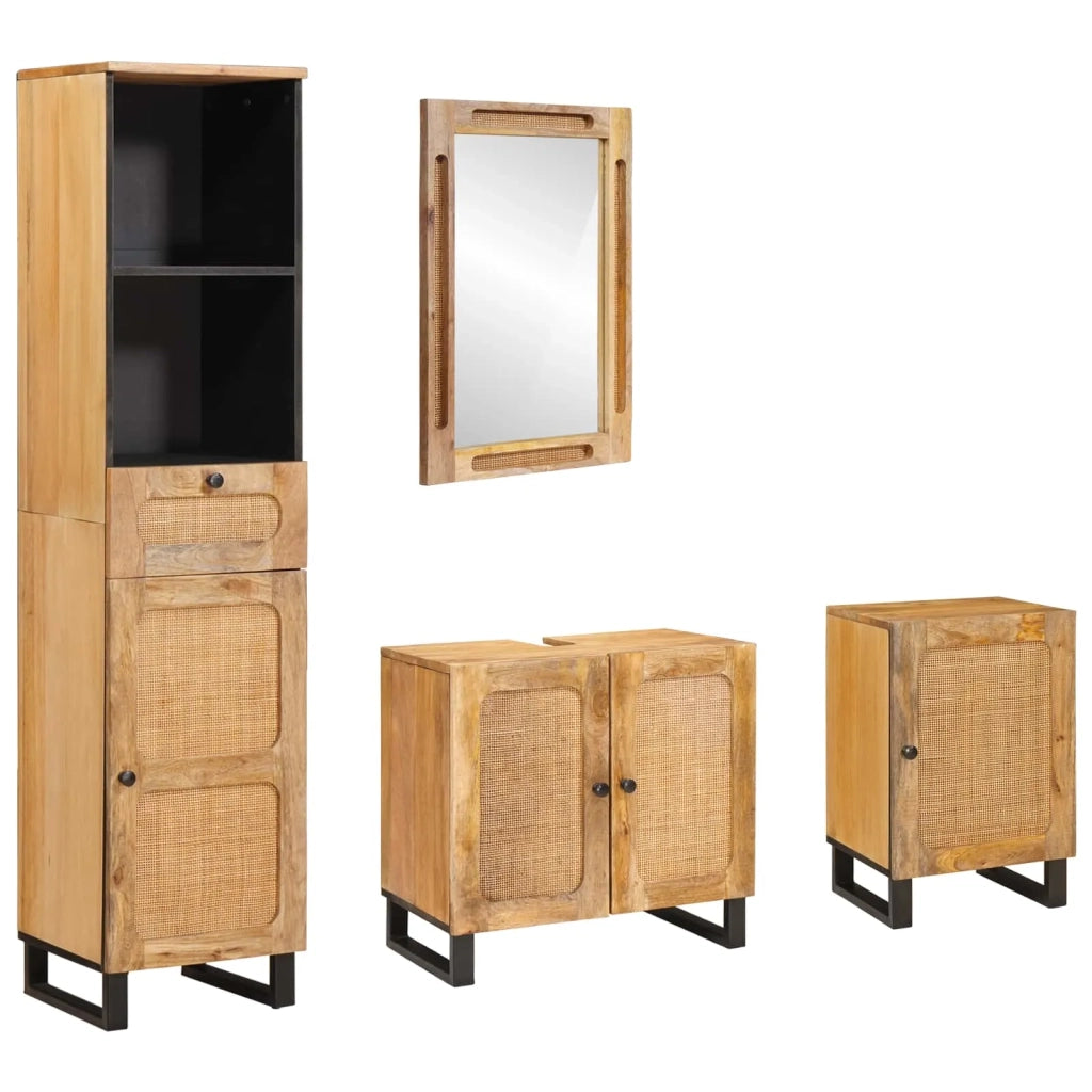 Set da Bagno | Armadio da bagno con cassetto Naturale Legno di mango massello