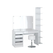Vicco Tavolino da toilette Bianco 4 pezzi, con ripiano portaoggetti, specchio, sgabello, LED
