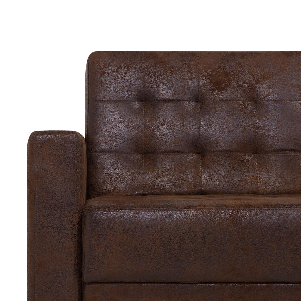Divano letto angolare marrone in ecopelle con rivestimento a forma di L moderno e modulare a 4 posti con ottomana Chaise Longue sinistra