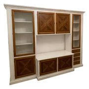 Parete attrezzata shabby legno bianca noce bassano con intarsi 298x56x237 (343f) - Mobili 2G